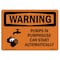 Signmission Safety Sign, OSHA WARNING, 3.5" Height, Pumps In Pumphouse Can Start, Landscape OS-WS-D-35-L-12350 - alternate 1
